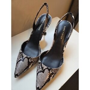 Marc Fisher Womens Snakeskin Print Slingback Pumps Pointed Toe Stiletto Heels